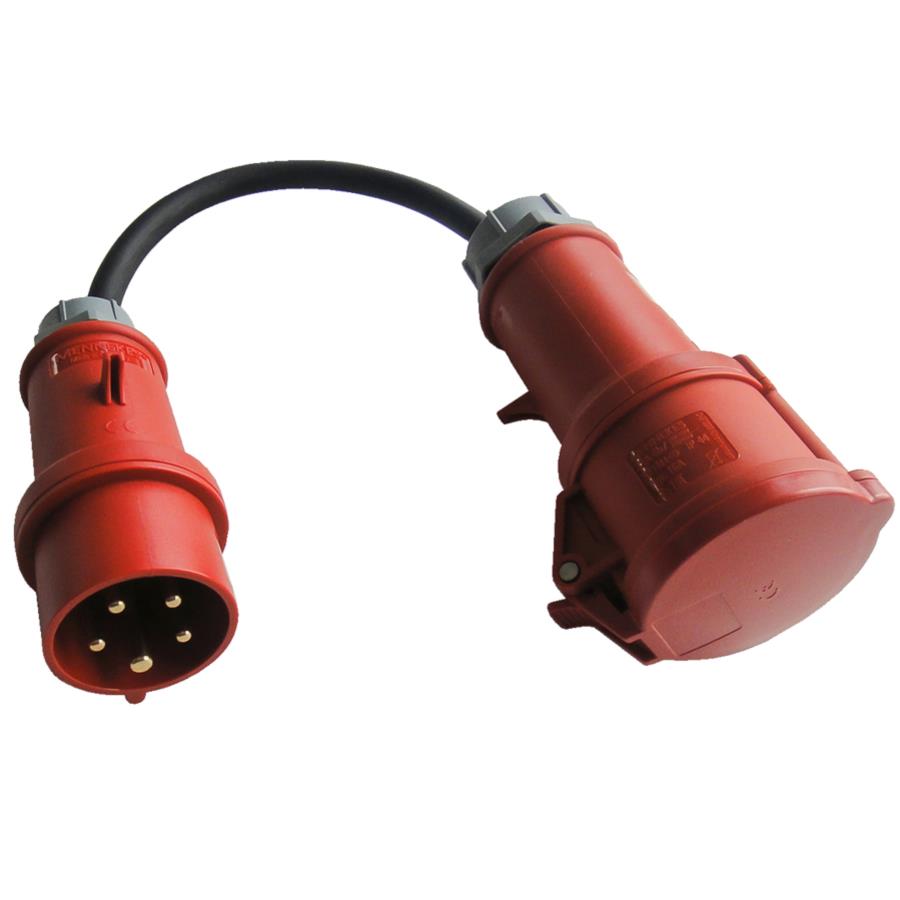 32A Plug To 16A Socket Adaptor Heavy Duty 6.0mm Arctic Blue Cable