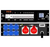 Ultralite Stromvert. STV 32A, 19" Gehäuse 3HE, schwarz IN :Stecker CEE32 400V, 5p. 6h mit ca. 2m Gummikabel H07RN-F