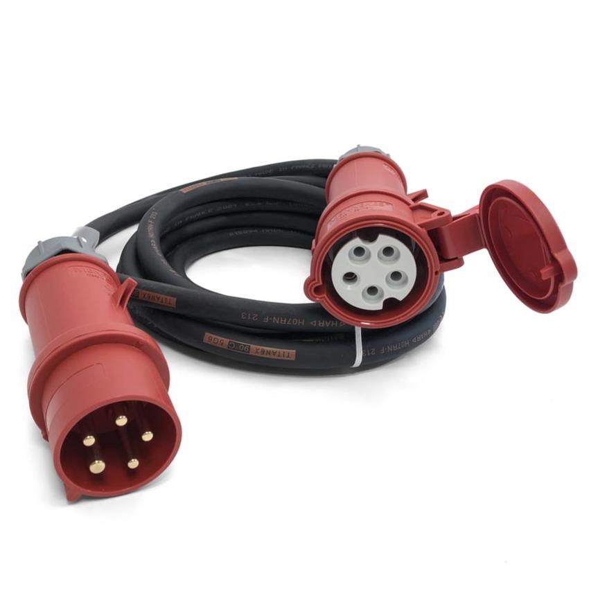 Ultralite CEE Kabel Profi, 32A, 5pol, H07RN-F, 5x6.0mm², 05m mit Beschriftungstülle / Mennekes Stecker & Buchse ROT