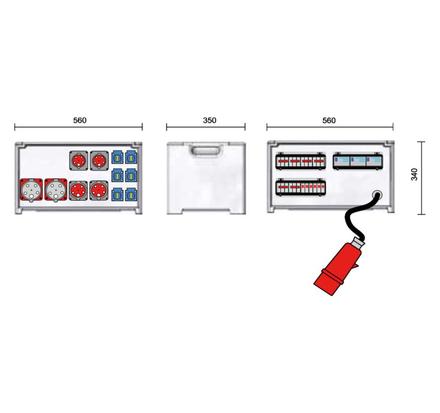 Merz Steckdosenverteiler Event TYP: SVE4 125/222-6 Steckdosenvert. Kunstst. 87kVA IP44, stappelbar, Tragegriffe