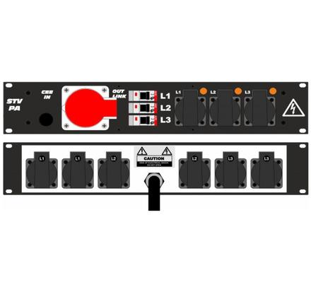 Ultralite Stromvert. STVPA 16A, IN: CEE16 Kabel 2m/rücks. OUT: 1 CEE16, 6 Schuko rücks., 3 Schuko vorne, 3 LS C16