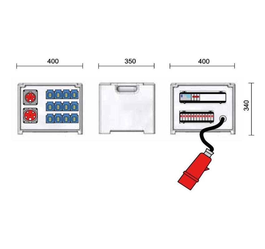 Merz Steckdosenverteiler Event TYP: SVE3 32/11-12 Steckdosenvert. Kunstst. 22kVA IP44, stappelbar, Tragegriffe
