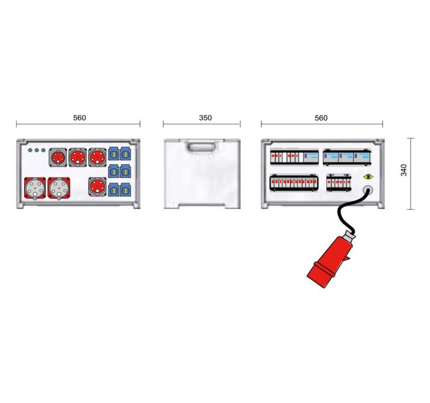 Merz Steckdosenverteiler Event TYP: SVE4 125/222-6/1,5M Steckdosenvert. Kunstst.87kVA IP44, stappelbar, Tragegriffe