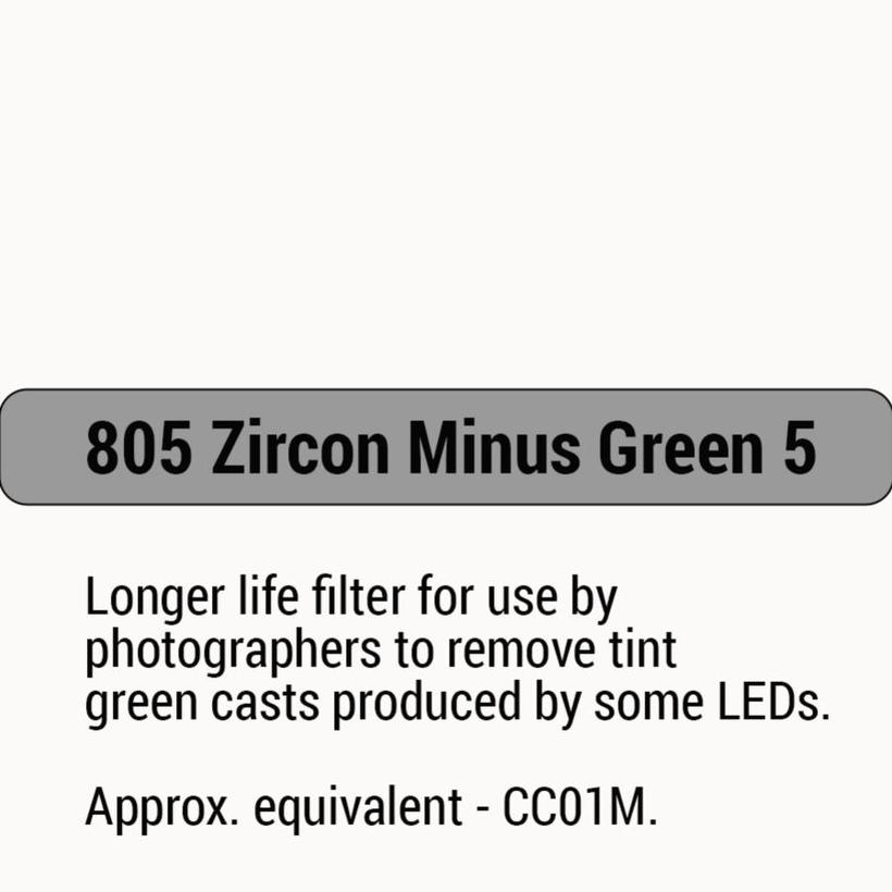LEE-Filters, Zircon Nr. 805, Rolle 305x120cm Zircon Minus Green 5   Approx equivalent - CC01M