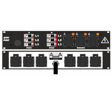 Ultralite Stromvert. STVPAC 16A, IN: CEE16 Kabel 2m/rücks. OUT: 6 Schuko rücks., 3 Schuko vorne, 6 LS C16