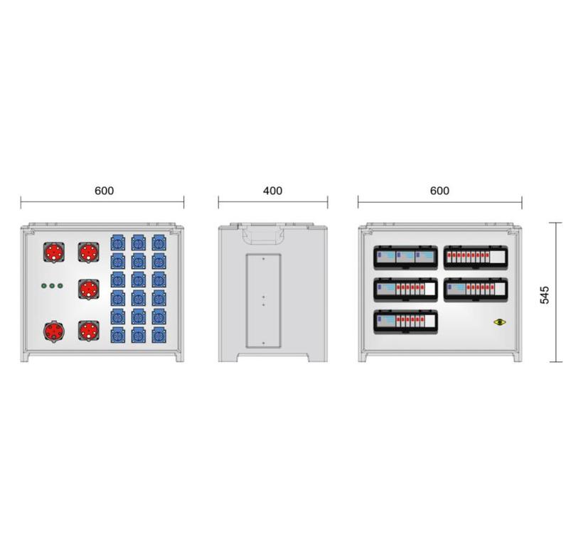 Merz Steckdosenverteiler Event TYP: SVE5-3 32/3-18/G/E Steckdosenvert. Kunstst.22kVA IP44, stappelbar, Tragegriffe