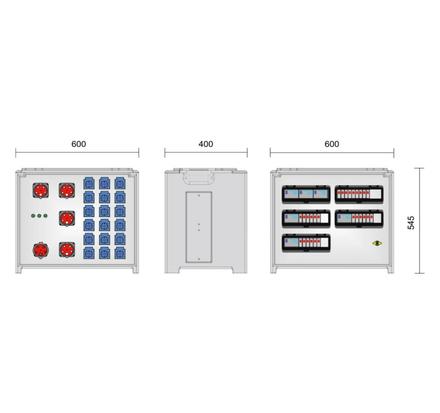 Merz Steckdosenverteiler Event TYP: SVE5-3 32/3-18/G/E Steckdosenvert. Kunstst.22kVA IP44, stappelbar, Tragegriffe