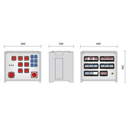 Merz Steckdosenverteiler Event TYP: SVE5-3 63/52-6/G/E Steckdosenvert. Kunstst.44kVA IP44, stappelbar, Tragegriffe