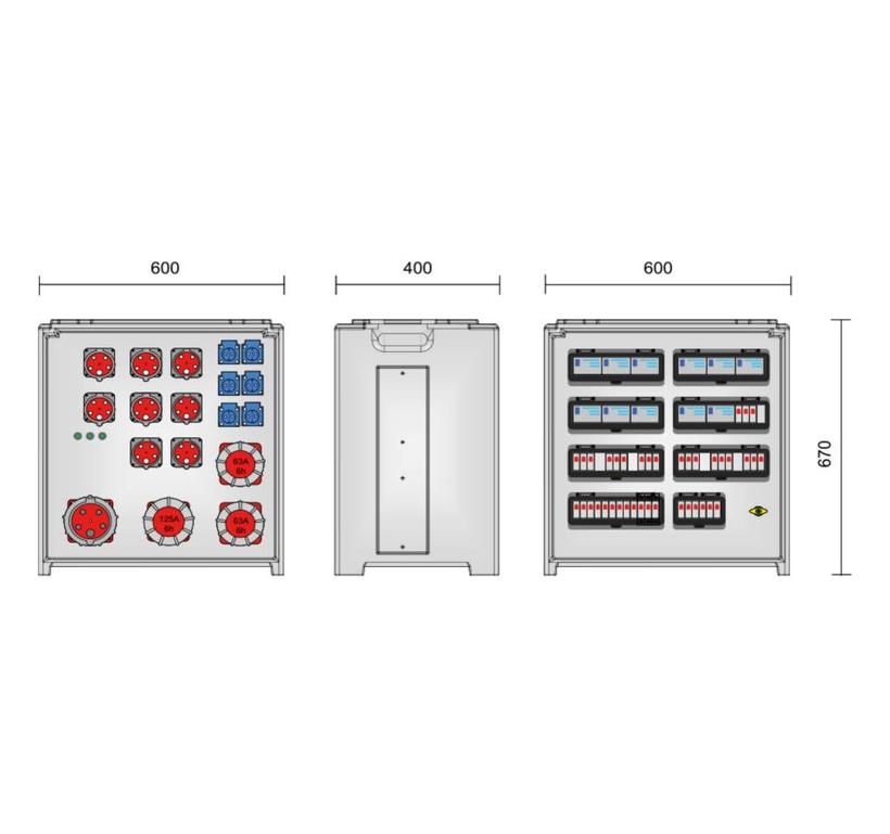 Merz Steckdosenverteiler Event TYP: SVE5-4 125/442-6/G/E Steckdosenvert. Kunstst.87kVA IP44, stappelbar, Tragegriffe