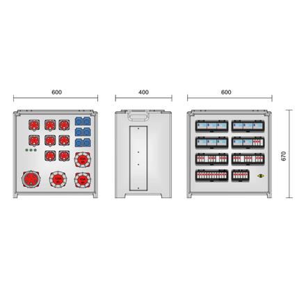 Merz Steckdosenverteiler Event TYP: SVE5-4 125/442-6/G/E Steckdosenvert. Kunstst.87kVA IP44, stappelbar, Tragegriffe