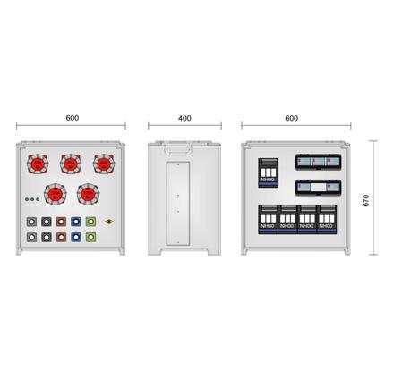 Merz Steckdosenverteiler Event: SVE5-4 400/0032-0/32NH/G/E Steckdosenvert. Kunstst.277kVA IP44, stappelbar, Tragegriffe