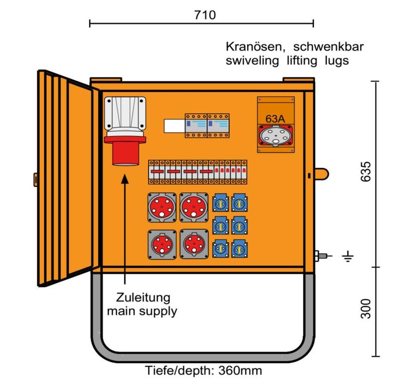 Merz Endverteilerschrank  TYP: EV 32/21-6/G/X Endverteilerschrank 22kVA, IP44, mit  Untergestell