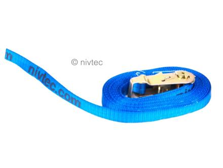 Nivtec Ratschenschloss-Ringgurt, Breite 2.5cm, Länge 5m, 1.6t Zugkraft, blau, zur Transportsicherung kleine Podeste