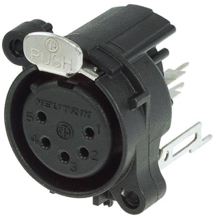 Neutrik 5pol-XLR Chassisbuchse, Erdung: Kein Masse-/Gehäuse Kontakt, vertikale Leiterplattenmontage