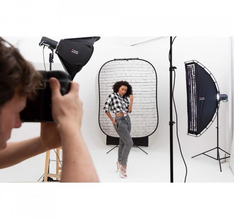 Manfrotto Textilhintergrund Urban (1,5m x 2,1m) Painted White/Industrial Grey Brick