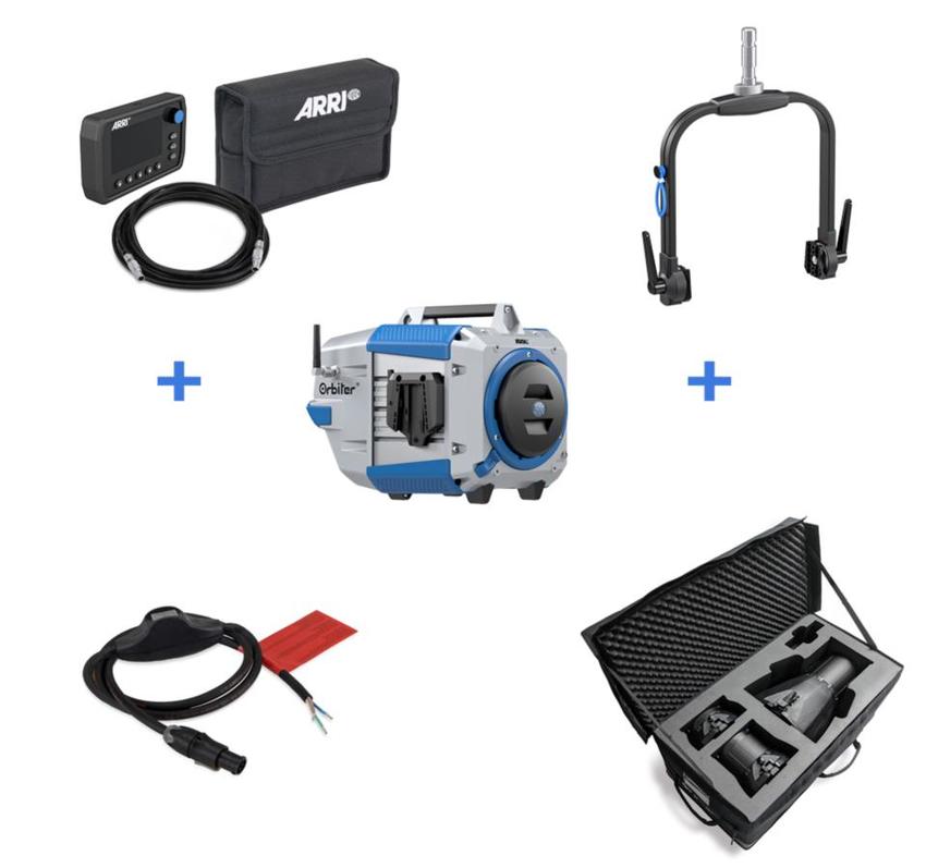ARRI Orbiter Open Face Set, Basis Gehäuse mit 15°, 30°, 60° Open Face Optiken in Transporttasche, Control Panel & Bügel