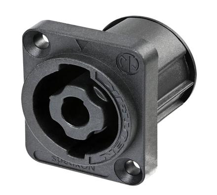 Speakon 4pol Einbaust., schwarzer D-Form Flansch, STANDARD Artikel für Senkkopfschrauben