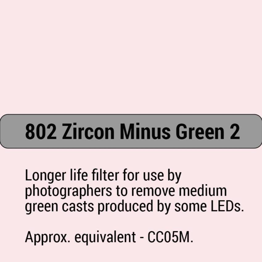 LEE-Filters, Zircon Nr. 802, Bogen 61x61cm Zircon Minus Green 2   Approx equivalent - CC05M