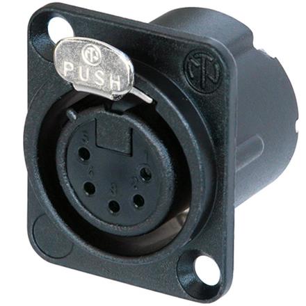 Neutrik 5pol-XLR Chassisbuchse, Lötanschlüsse schwarz verchromtes Gehäuse, Silber beschichtete Kontakte