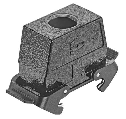 Harting HB-16 kg QB M40, Kupplungsgehäuse, gerade, SCHWARZ Hohe Bauform, 2 seitliche Bügel und Gummilippe