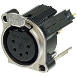 Neutrik 5pol-XLR Chassisbuchse, schwarzer Flansch, Erdung: Sep. Masse m. d. Geh. d. Gegenst.&FrontPanel, vert. LP-Mont.