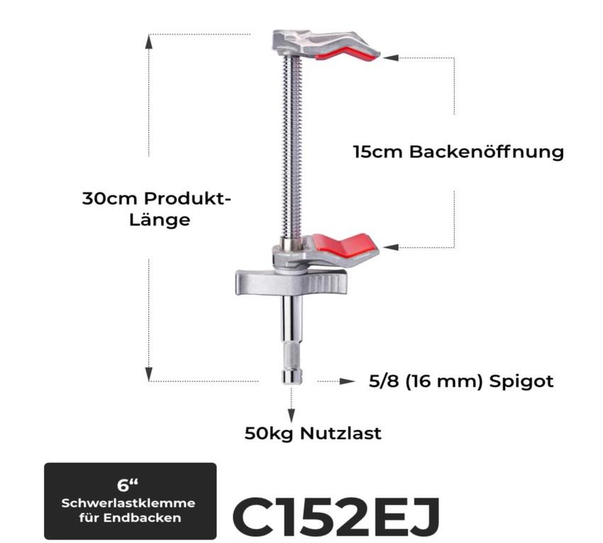 Manfrotto  6" End Jaw Vice Clamp Länge: 30cm, Gewicht: 700g