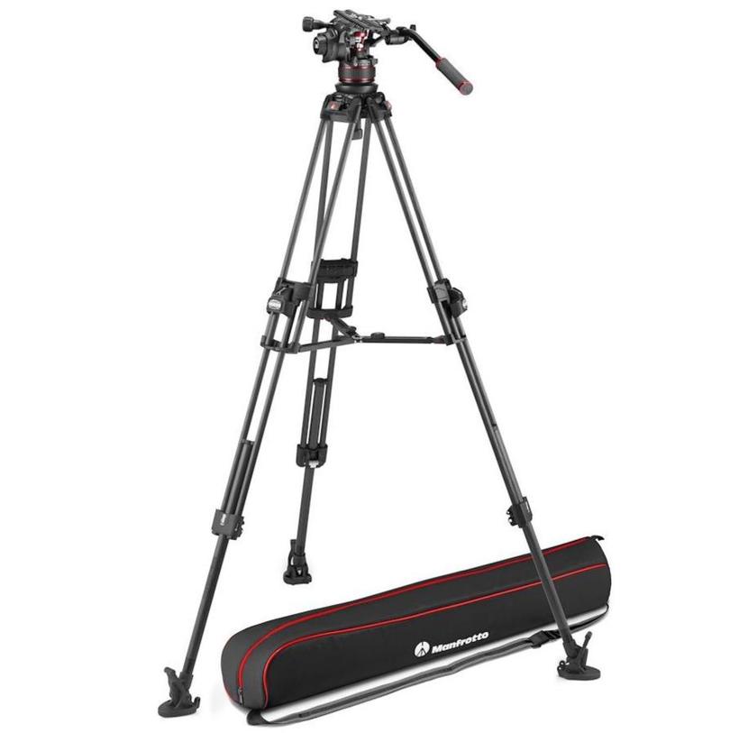 MANFROTTO Videokopf Nitrotech 612 mit Stativ 645 Fast Twin Carbon und Tasche