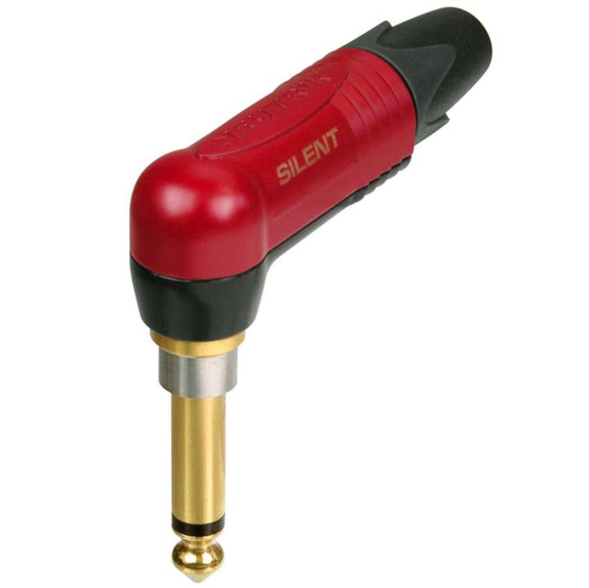Neutrik 2pol 6.35 mm Klinkenstecker, rechtwinklig, vergoldete Kontakte, rote Beschichtung, "silent switch"
