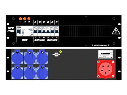 Ultralite Stromvert. STV 32A, FI, IN: CEE32 Anbaust./rücks. OUT: 6 Schuko rückseitig, 6 LS C16