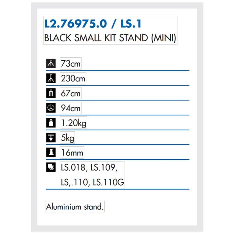 ARRI Beleuchtungsstativ klein (Alu, schwarz), 050KA LS.1, 3 Auszüge, Höhe 71-235cm, geschlossen 67cm, Zapfen 16mm,