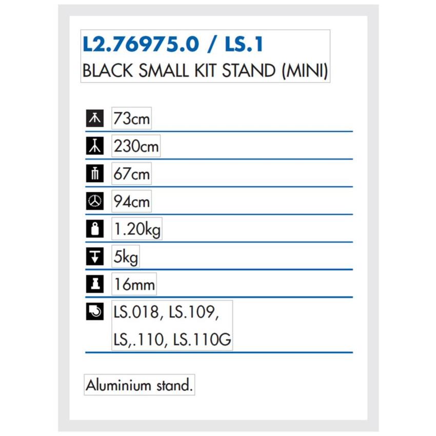 ARRI Beleuchtungsstativ klein (Alu, schwarz), 050KA LS.1, 3 Auszüge, Höhe 71-235cm, geschlossen 67cm, Zapfen 16mm,