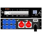 Ultralite Stromvert. STV 63A, 19" Gehäuse 3HE, schwarz IN: CEE63 400V, 5p. 6h m1.5m Gummikabel OUT:2x Anbaudosen