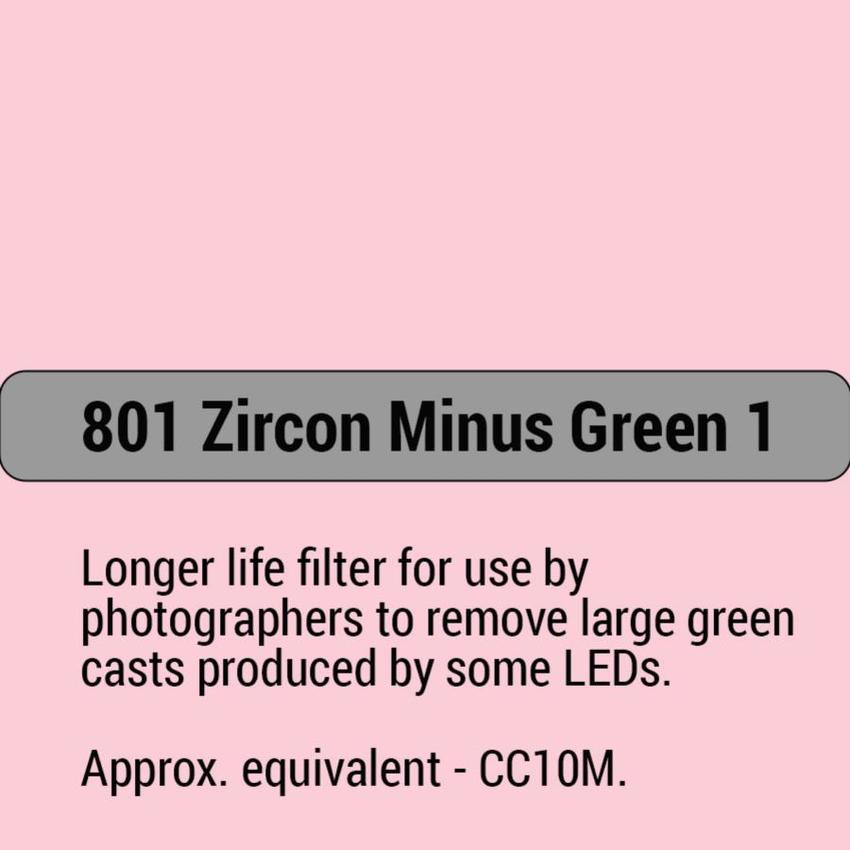 LEE-Filters, Zircon Nr. 801, Bogen 61x61cm Zircon Minus Green 1 Approx equivalent - CC10M