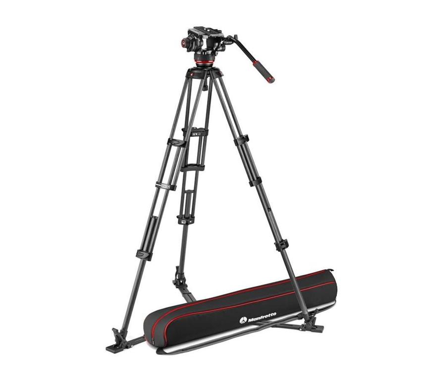 MANFROTTO Fluid-Videokopf 504X mit Alu-Doppelrohrstativ, Bodenspinne und Tasche