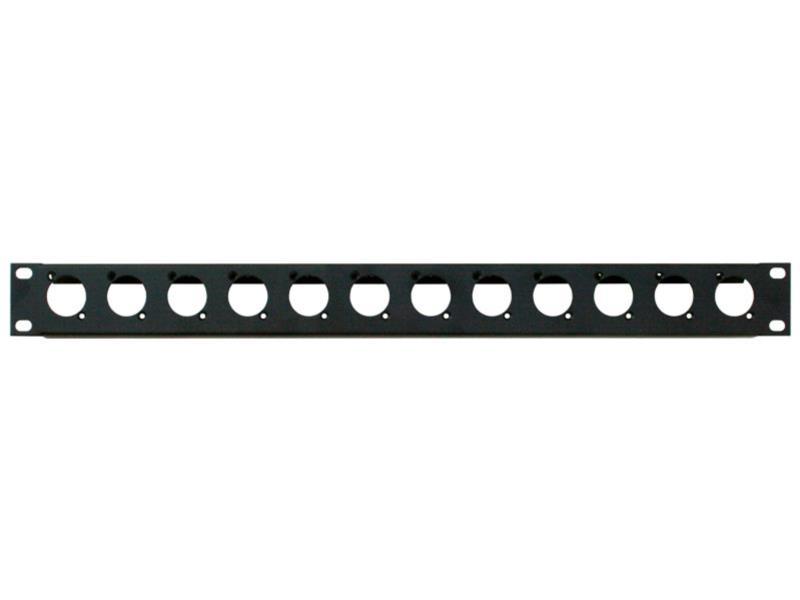 Rackblende 1HE 19", schwarz, für 12x XLR "D-Size" universal, inkl. Kabelsicherung & Kabelbinder