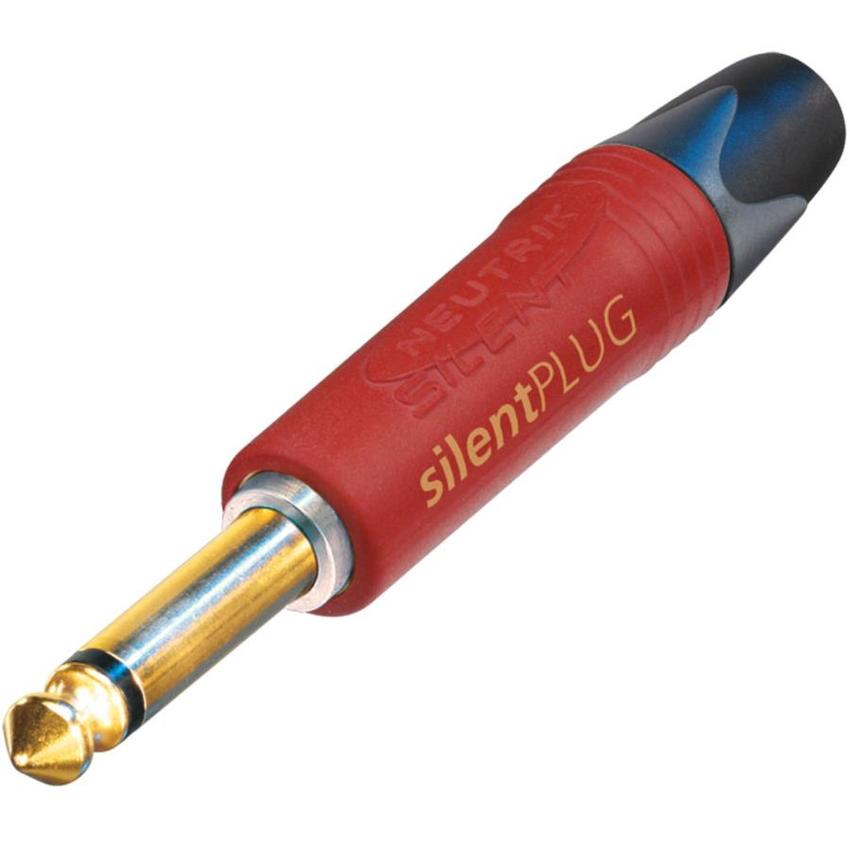 Neutrik 2pol 6.35 mm Klinkenstecker, vergoldete Kontakte, roter Gummi Mantel, "Silent Switch"