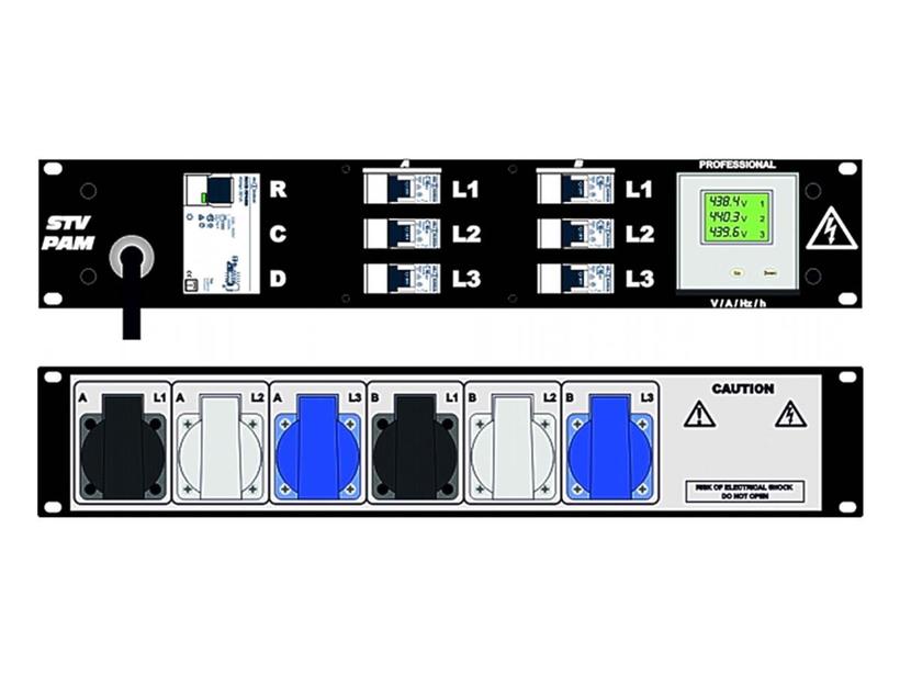 Ultralite Stromvert. STVPAM 16A, FI, IN: CEE16 Ka. 2m/vorne OUT: 6 Schuko rücks., 6 LS C16, FI 0.03A