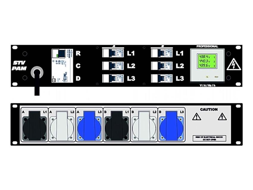 Ultralite Stromvert. STVPAM 16A, FI, IN: CEE16 Ka. 2m/vorne OUT: 6 Schuko rücks., 6 LS C16, FI 0.03A