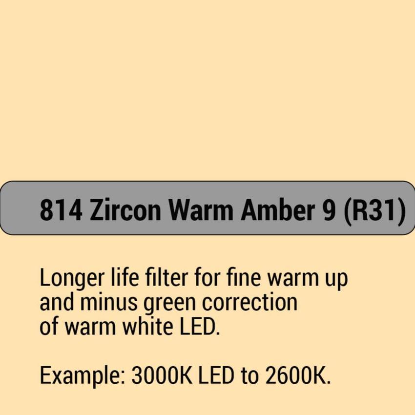 LEE-Filters, Zircon Nr. 814 Bogen 61x61cm Zircon Warm Amber 9 3000 LED to 2600K with minus green