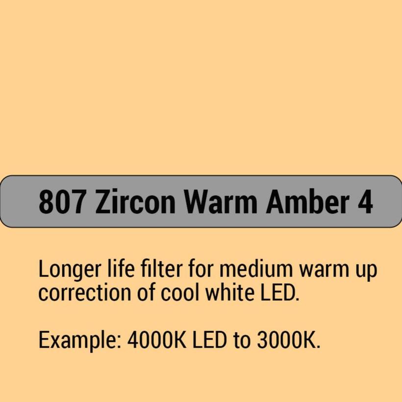 LEE-Filters, Zircon Nr. 807, Bogen 61x61cm Zircon Warm Amber 4   4000K LED to 3000K