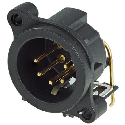 Neutrik 5pol-XLR Chassisstecker, Erdung: Sep. Masse mit dem Gehäuse des Gegenst. & Front Panel, hor. Leiterplattenm.