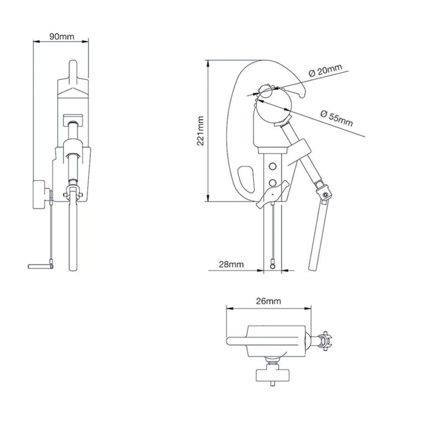 MANFROTTO JUNIOR PIPE CLAMP WITH 28MM SOCKET --> Klemmbereich: 20-55mm
