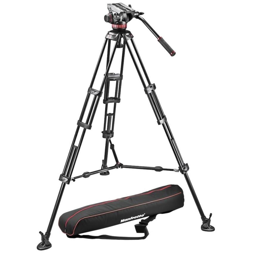 MANFROTTO Alu Doppelrohr Videostativ mit Fluid-Video-Neiger und Tasche