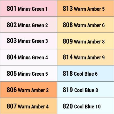 LEE-Filters, Zircon Correction Lighting LED Pack 30x30cm contains 14 Zircon Filters