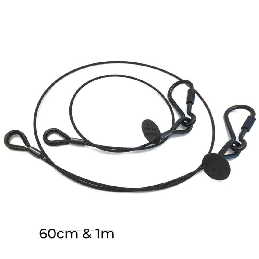 Ultralite Fangseil 04mm, 0.60m lang, 30Kg, SCHWARZ, Zert. mit Karabinernotglied mit Schraubverschluß, Tüte mit 10 Stck