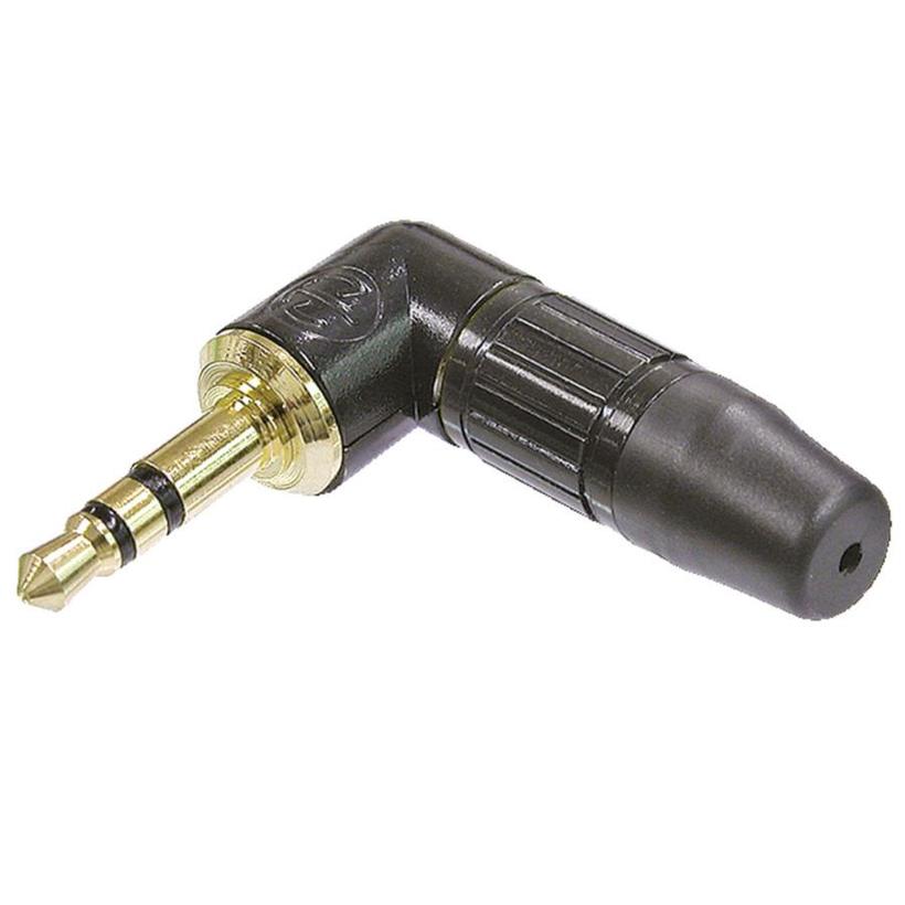 Neutrik 3pol 3.5 mm Audio Klinkenstecker, Lötanschlüsse, Zugentlastung, schwarz-verchr. Gehäuse, vergoldete Kontakte
