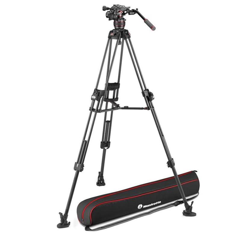 MANFROTTO Videokopf Nitrotech 608 mit Stativ 645 Fast Twin Carbon und Tasche