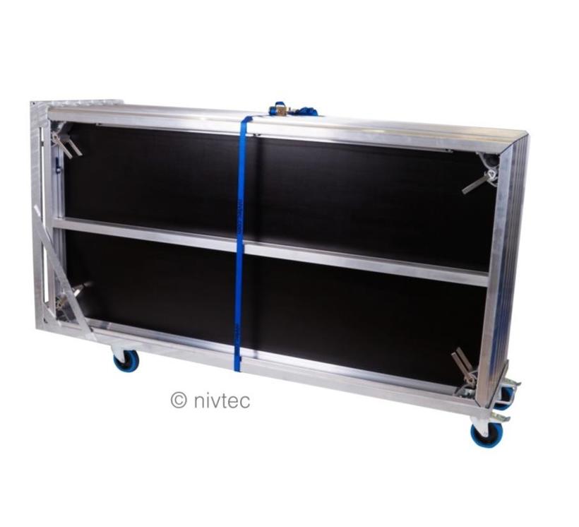 Nivtec Transportwagen groß, zur Lagerung und Transport von 6 Podesten aufrecht und hochkant, Rahmen aus Stahl,