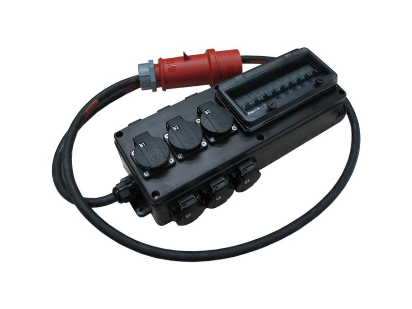 Ultralite Stromverteiler STG 32A, Outdoor, IP44, 9x LS IN: CEE32 Kabel 2m/seitlich, OUT: 9 Schuko,