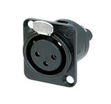 Neutrik 3 polige Chassisbuchse, D-Gehäuse, Schraubanschlüsse für Kabeldicke 0.14mm² bis 0.5mm² (AWG 26 -20), schwarz-